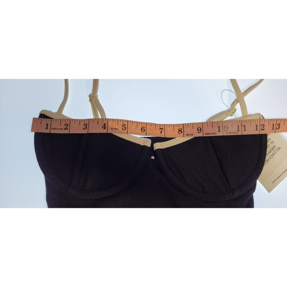 SAME Los Angeles Swim Womens One Piece Faux Suede Black/ beige XS Underwire - Picture 5 of 7